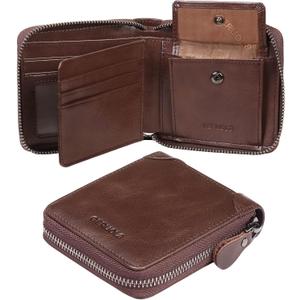 Men's Shielded Wallet Zipper Leather Wallet Men's Bifold RFID Card Case Wallets for Men (Z-Coffee)