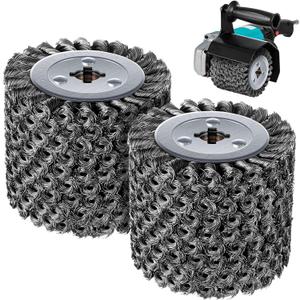2 Pack 4.7 x 4 Twisted Steel Wire Wheel Multi Surface Texturing, 0.02 Wire Brush Drum Surface Conditioning Tool for Metal Removing Rust Wood Grain Restoration 3/4 Quad Keyway