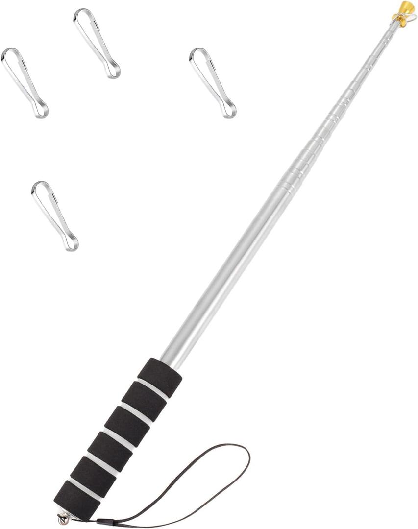 9.8ft Telescopic Handheld Flagpoles Portable Telescopic Banner Flag Pole Telescopic Teacher Pointer Tour Guide Flag Pole for Festival Tour Guides Teachers (Black White)