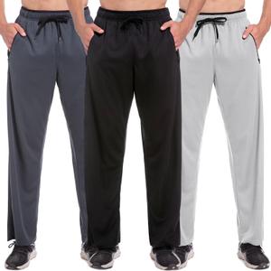 Mens Sweatpants with Zipper Pockets Open Bottom Athletic Pants for Workout,Running,Training,Jogging,Gym (Small, 3 Pack 01 Black/Dark Grey/Light Grey)