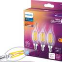 PHILIPS LED 60W BA11 E12 Chandelier Bulbs 3-Pack Ultra Definition Soft White (2700K) 500 Lumen (5W = 60W) Dimmable Flicker-Free LED Candelabra Bulbs