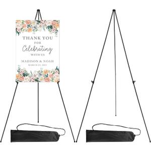 RRFTOK Easel Stand for Display, 63'' Instant for Sign Art and Crafts Portable Ground Easels for Wedding Banner and Poster Display Stand - Metal Tripod with Portable Bag.Black