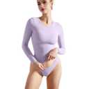 SUUKSESS Women Double Lined Fitted Basic Tee Shirts Crew Neck Long Sleeve Going Out Crop Tops (Lilac, XL)
