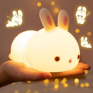One Fire Night Light for Kids, 16 Colors Bunny Toys Cute Lamp, Soft Silicone Baby Night Light, 1200mAh Portable Dimmable Touch Lamps, Kawaii Room Decor, Easter Bunny Gift for 0-13 Year Old Girl Teens (White)