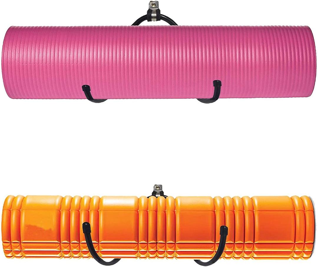 Wall Mount Yoga Mat Foam Roller and Towel Rack Hooks, Exercise Mat Storage Shelf for Hanging Yoga Strap and Resistance Bands at Your Fitness Class or Home Gym, Adjustable Size,Up to 20Lbs - 2 Pack