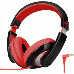 rockpapa Comfort Kids Headphones for School, Lightweight Foldable Portable Childs Boys Girls Teens Headphones Wired 3.5mm with 4.9ft Cord for Travel Airplane Tablet Phone Pad Laptop Black/Red