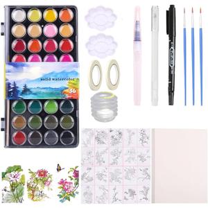 RGBMIX 36 Colors Watercolor Paint with 8''x12'' 20pcs Flower Watercolor Paper Pad, 6''x8'' 20pcs Blank Watercoloring Paper Stress-Relief Painting Art Supplies Set