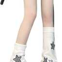 Y2k Star Pattern Knitted Leg Warmers Socks Punk Japanese Kawaii Streetwear Leg Cover for Women Knee High Leg Socks (White)