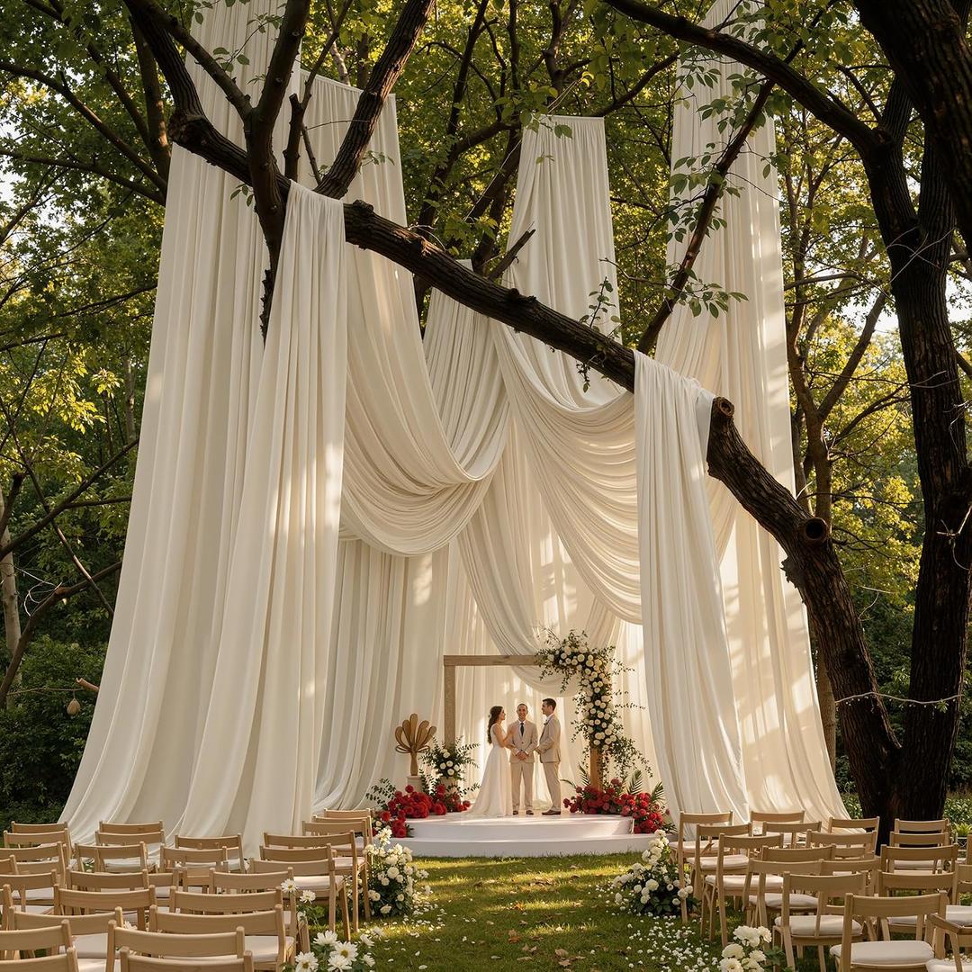 4 Panels 5ftx30ft Beige Ceiling Drapes for Wedding Parties, 60"W x 360"L