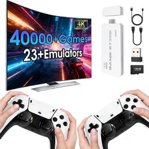 2026 New Wireless Retro Game Console, 23 Emulators and 40000+Games, Plug and Play 4K HDMI TV Game Stick, with Dual 2.4G Wireless Controllers (White)