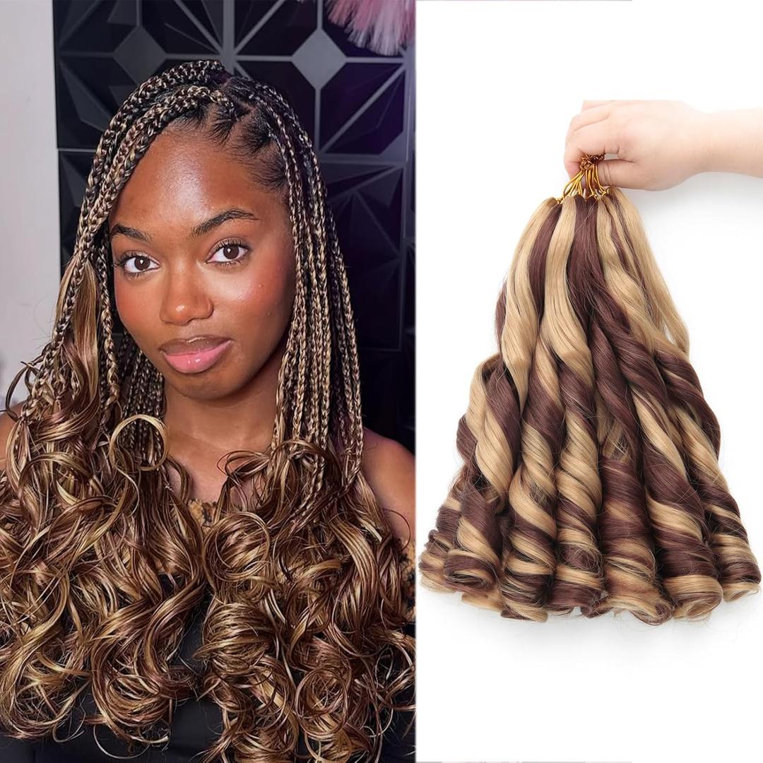 French Curl Braiding Hair Synthetic French Curl Hair Extensions for Black Women Lightweight Pre Stretched Bouncy Curly Braiding Hair for Braids 12 Inch P27/33