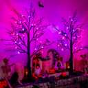 Halloween Decorations Indoor 2 Pack 24 Inch Halloween Black Tree with 24 Orange Purple Lights, Timer/USB/Battery Operated Tabletop Lighted Halloween Spooky Tree for Halloween Table Decor Home Indoor