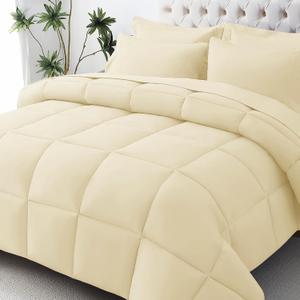 JOLLYVOGUE Queen Comforter Set, Ultra-Soft Bed in a Bag Queen Size 7 Pieces, Oeko-TEX Certified Bedding Set with Down Alternative Comforter, Sheets, Pillowcases & Shams, Light Yellow