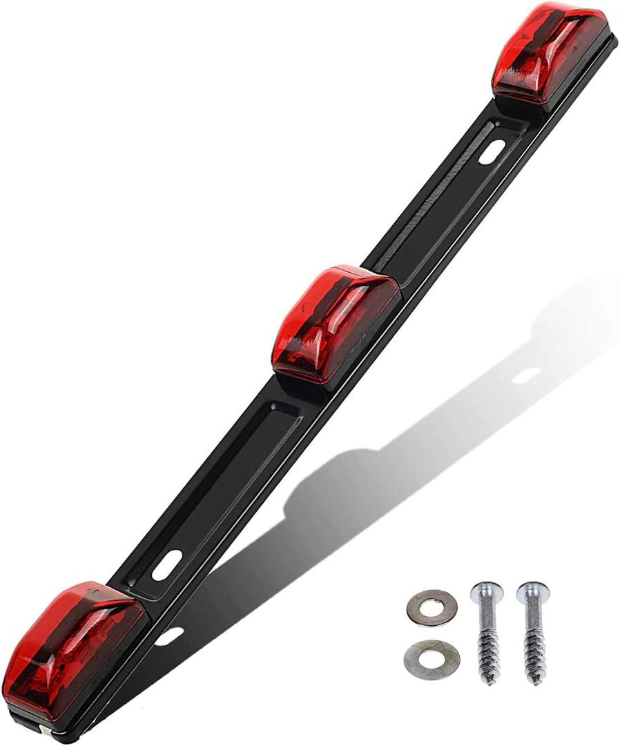 Partsam Red Clearance ID BAR Marker Light 3 Light 9 LED Trailer Sealed Stainless Steel, [DOT Approved] Sealed 3-Light Truck and Trailer Identification LED Light Bar Red Led Strip w/Black Base
