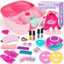 Kids Foot Spa & Nail Kit - Kids Spa Day Kit for Girls with Mask Foot Bath and Nail Dryer - Manicures Pedicure Toy Kit Nails Art Salon Girl Stuff - Christmas Birthday Gifts for 6 7 8 9 10-12 Year Old