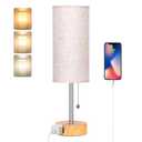 Dott Arts Table Lamp for Bedroom, 3-Color Bedside Lamps with Pull Chain, Bedroom Table Lamps for Nightstand,AC Outlet Small Lamp for Living Room, Bulb Included Oatmeal