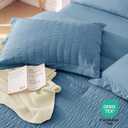 MUXHOMO 7 Pieces Full Comforter Set, Seersucker Bed in a Bag Full Size, All Season Luxury Bedding Set with Comforter, Flat Sheet, Fitted Sheet, Pillowcases & Shams, Mineral Blue