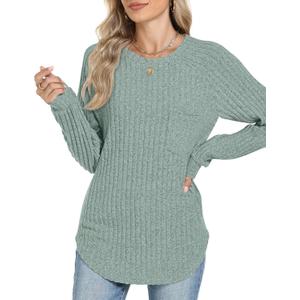 Motarto Lightweight Sweaters for Women Tunic Ribbed Tops Pull Over Casual Long Sleeve Shirts Plus Size Top for Daily Wear (Medium)
