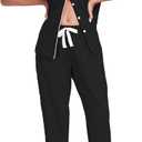 COLORFULLEAF Women's 100% Cotton Pajamas Set Button Down Sleepwear Short Sleeve Shirt and Long Pants Soft Ladies Lounge Sets (Black, M)
