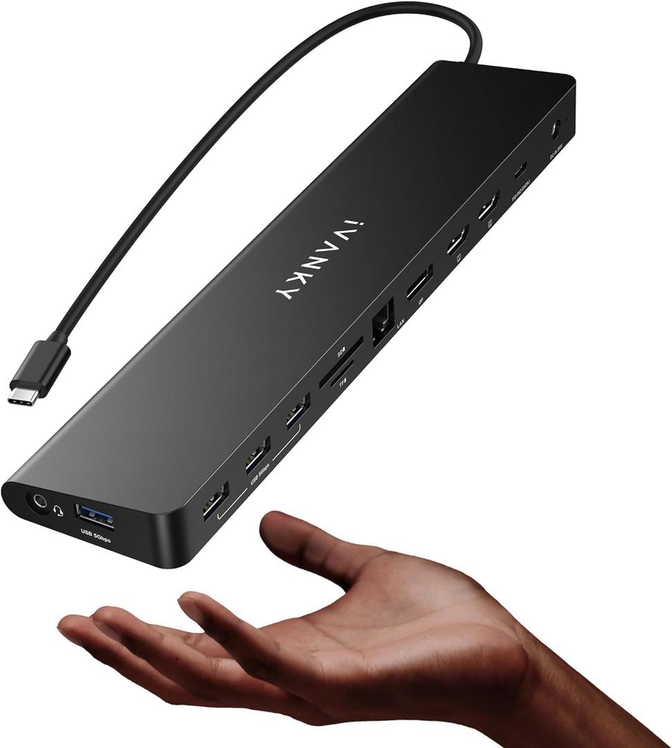 iVANKY 13-in-1 USB C Laptop Docking Station with 100W Power Adapter, Triple Display Thunderbolt 3/4 Dock, Dual 4K Monitor for Dell, HP, Lenovo, ASUS, Surface, etc, DP, 96W PD, USB 3.0, SD/TF