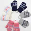 Baby Winter Soft Warm Knit Mittens Double Fleece Lined Knit Elastic Cuff Gloves for 0-2 Years Old (Navy)
