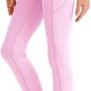 Girls' Black Athletic Leggings with Pockets, White Ankle Length Yoga Pants for Kids (Large, Light Pink)