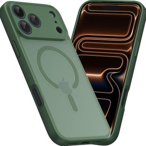 Magnetic for iPhone 17 Pro Case, Compatible with MagSafe, Shockproof for iPhone 17 Pro Case [15FT Military-Grade Drop Protection] Slim Translucent Matte Phone Case, Matte Green