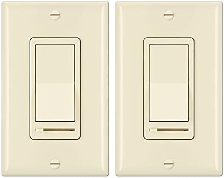 BESTTEN 2 Pack Almond Dimmer Wall Light Switch, Compatible with Dimmable LED, CFL, Incandescent and Halogen Bulb, Single Pole or 3-Way Dimmer Switches, 120VAC, Decorator Wall Plate Included
