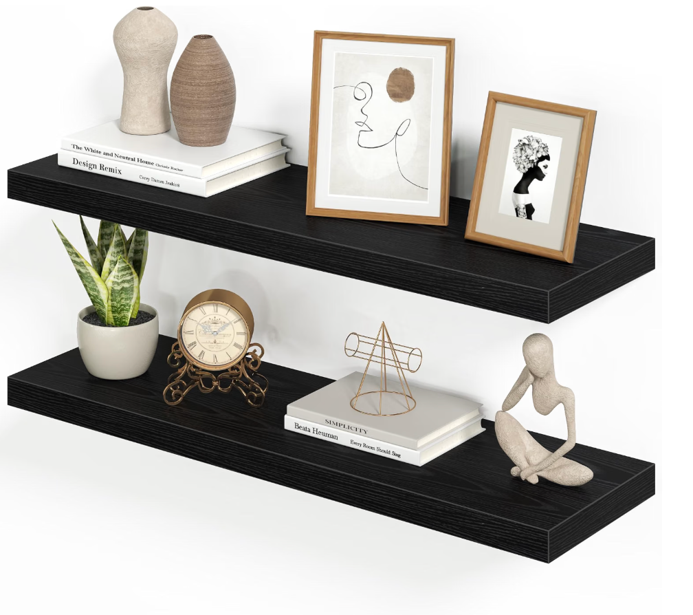32 Inch Floating Shelves for Wall,Black 9.3" Deep Floating Shelf Set of 2,Wall Mounted Shelves for Bathroom Bedroom Living Room Kitchen Office,Shelf for Books Storage Room,Home Decor