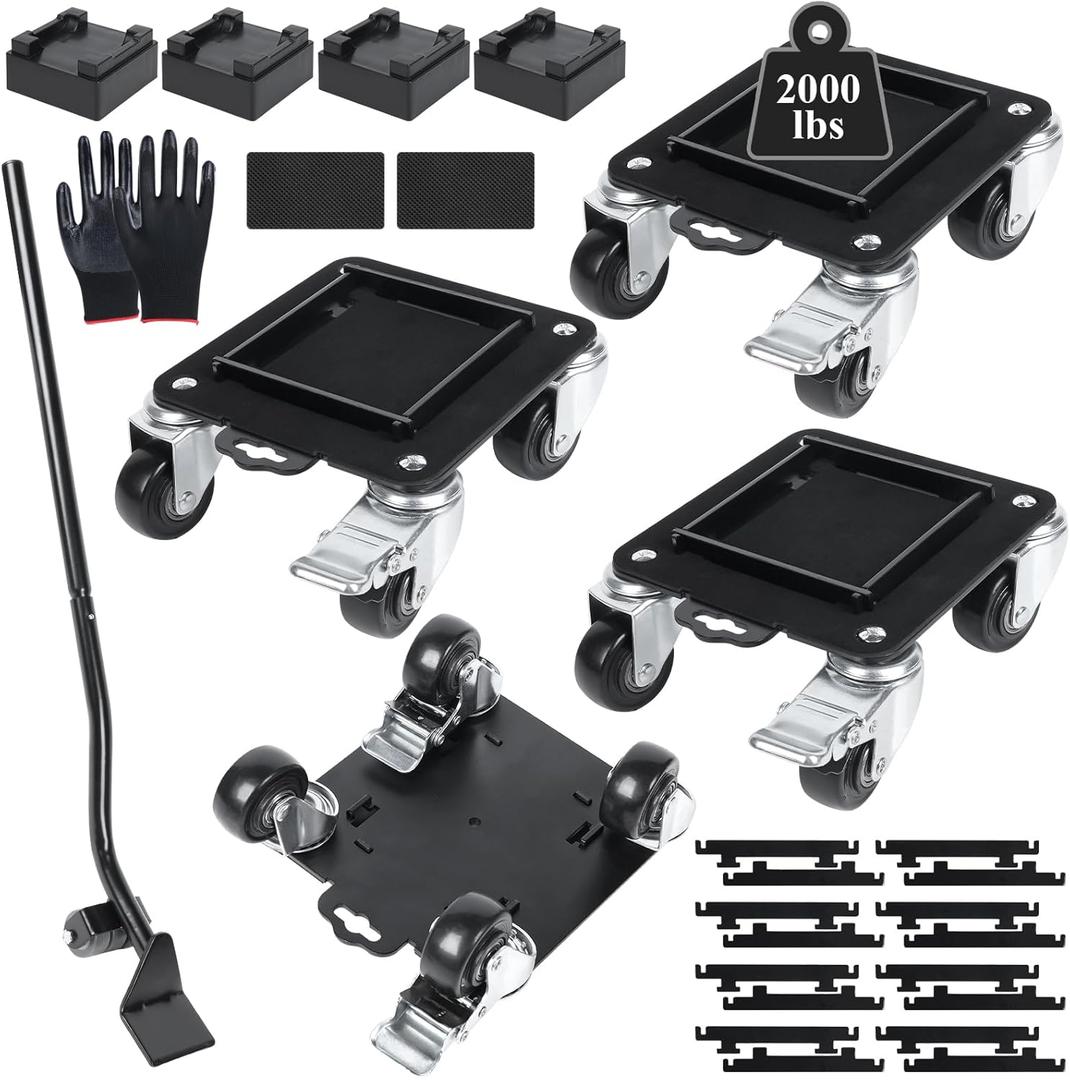 Furniture Movers with 4 Wheels,Heavy Duty Furniture Lift Mover Tool Set with 2000 lbs Load Capacity, Easy Sliders Dolly with Removable Side Guards&Brake, for Moving Appliance,Sofa etc (6.2IN)