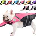 Dog Life Jacket, French Bulldog Life Vest for Swimming Boating, Dog Swim Vest with Chin Float and Rescue Handle, High Flotation Puppy Life Jackets (Chest Girth: 17" to 30", Weight: 17" to 28" LB) (Cute Pink)