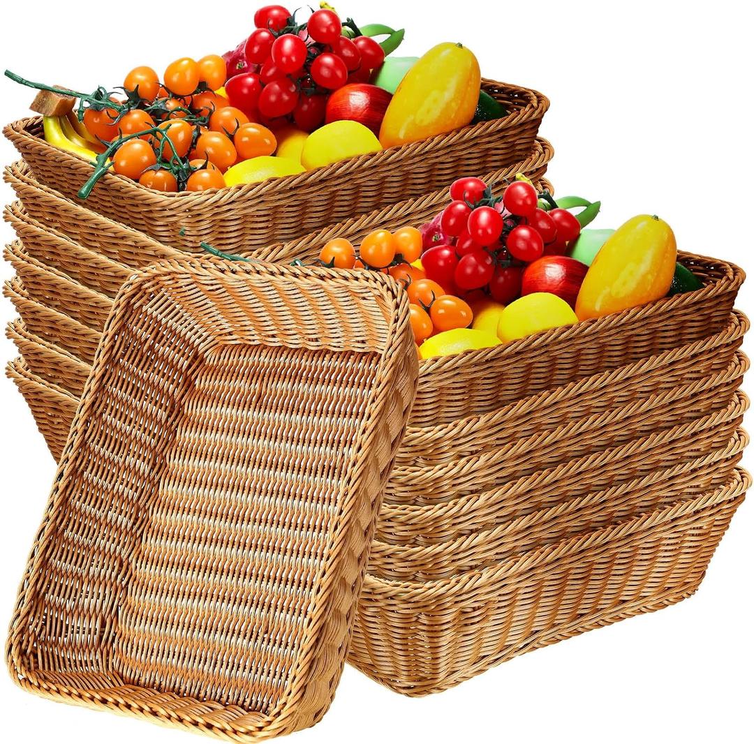 Eccliy 14 Pack Wicker Bread Baskets 15.8 Inch Woven Serving Basket for Gifts, Poly Wicker Storage Rectangle Rattan Display Trays for Bread Food Vegetables Fruit Snacks Tabletop Restaurant Home