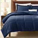 CozyLux King Comforter Set - Navy Blue Comforter King Size, 3 Pieces Box Stitched Bed Set for All Seasons, Soft Lightweight Bedding Sets with 1 Down Alternative Comforter and 2 Pillow Shams