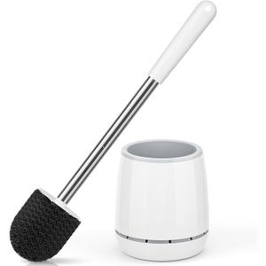 Toilet Brush, Toilet Brush and Holder with 304 Stainless Steel Handle, Space Saving Toilet Bowl Brush for Storage, Durable Bristles Toilet Scrubber for Bathroom Cleaning (1, White)