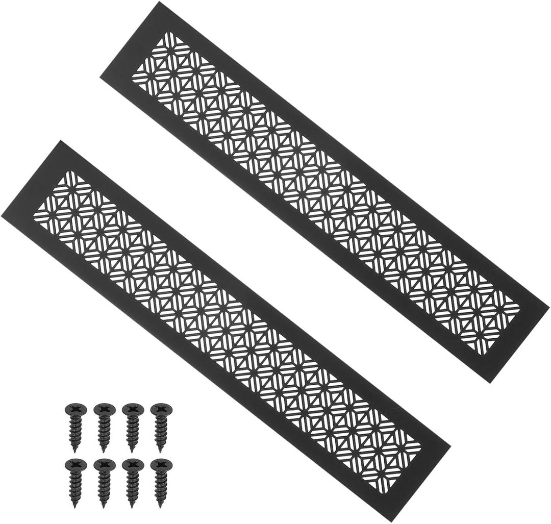 PATIKIL 16 x 3 Inch Door Air Vent Cover, 2 Pcs Heavy Duty Aluminum Grille Ventilation Cover Louvered with Mounting Screws for Cabinet Wardrobe Door, Black