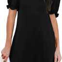 Aloodor Women's Casual Dresses Short Sleeve V-Neck Dress with Pockets (Black, XL)