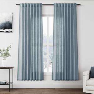 Nanspring Light Blue Linen Curtains 72 Inch Length for Living Room Semi Sheer Light Filtering Door Drapes 2 Panels Set for Kids Bedroom Light Filtering Back Tab Rod Pocket Modern Farmhouse Decor 52x72