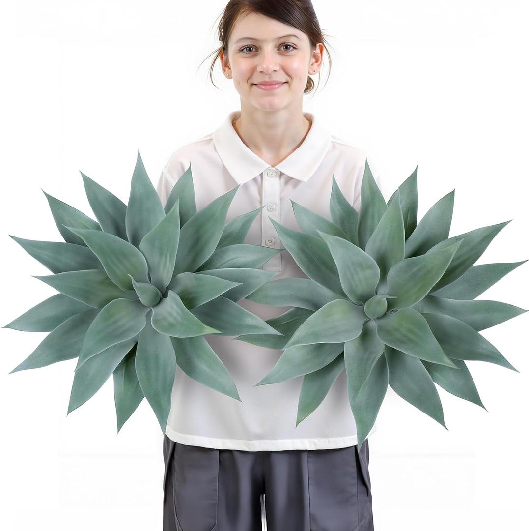 Velener Artificial Outdoor Blue Agave Plant - Small Size UV Resistant Fake Agave Plants for Indoor and Outdoor Decor(28 Inch)-2 Pack