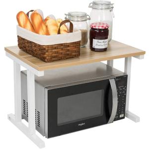 Farios Wooden Microwave Oven Rack, 2-Tier Kitchen Counter Shelf, Kitchen Space Saving Organizer, Two Layers Counter Top Organizer for Printers on Desk, Microwave Shelf Stand - Blond Wood, 22.4 x 15 x 15 inches