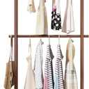 Solid Wood Clothes Rack with Wheels, Removable Double Rod Garment Rack with Bottom Shelf, Freestanding Clothing Organizer, Portable Wardrobe Rack for Bedroom Entryway Living Room (Walnut color)