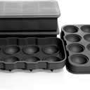 Large Ice Cube Trays Perfect for Whiskey and Summer Drinks - Italian Design - 2 Pack (16 x Ice Cubes | Square and Round | XL size) - Cosvino - Removable Lid, Easy Release (Tuxedo Black)