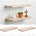 2 Pack Pegboard Shelves, Solid Wood Wall Shelf with Hooks, Solid Wood Pegboard Shelf, High Balance and No tilt, Wooden Pegboard Shelves for Metal Pegboard, Organizer Accessories for Home & Office