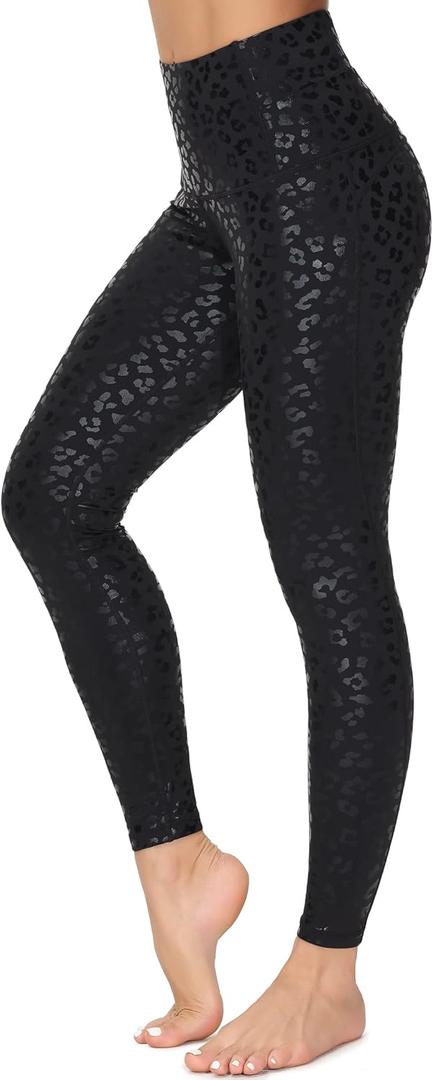 Dragon Fit Compression Yoga Pants Power Stretch Workout Leggings with High Waist Tummy Control (X-Large, Black Leopard/Full Length)