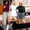 MANGOPOP Women's Mock Turtle Neck Slim Fit Long Sleeve Shirts Fall Fashion Tight Tops Basic Tee Winter Undershirt (Large, 01 Black)