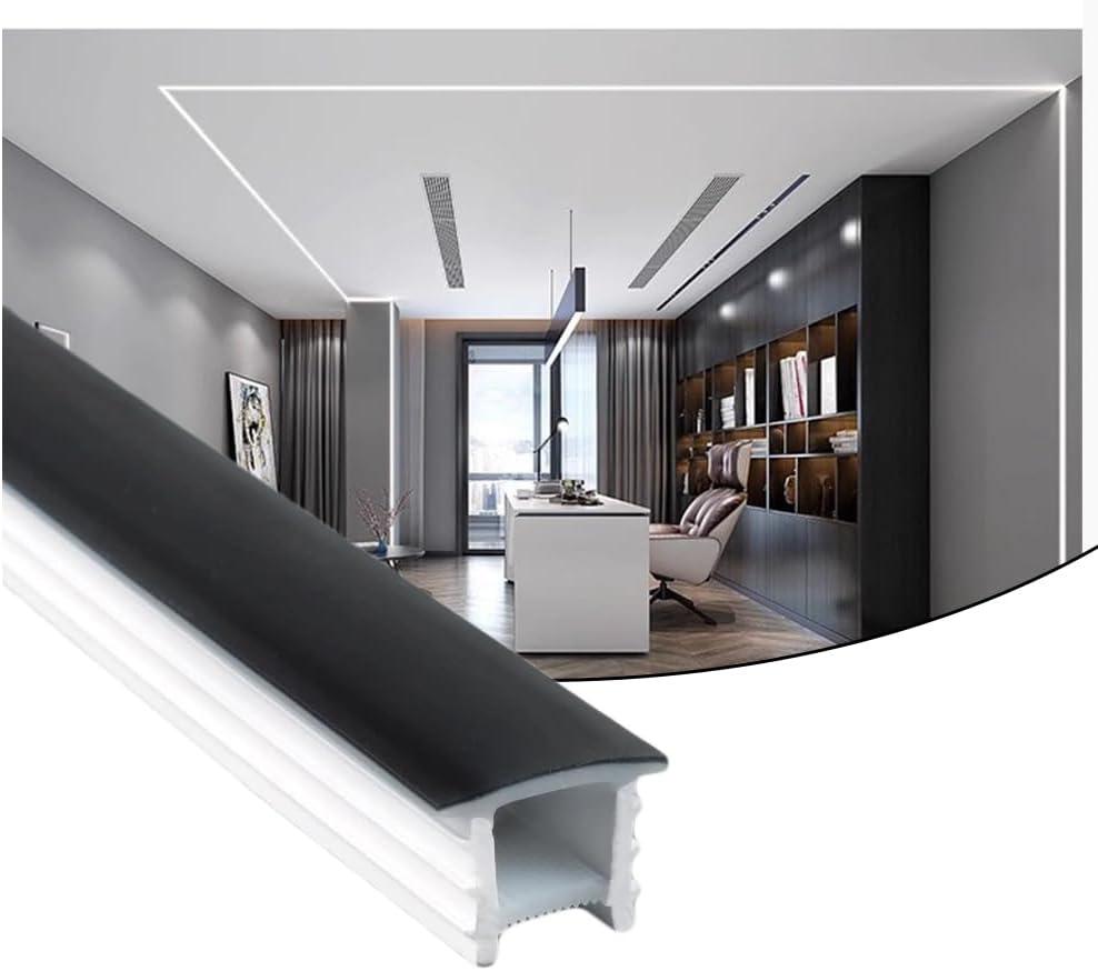 16.4FT Recessed Flexible LED Diffuser Channel, Silicone Black Bendable LED Diffuser Strip Light Tube Cover for Background Decoration, Wall, Cabinet and Indoor Outdoor Lighting (10 x 10mm)