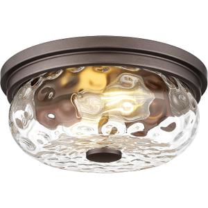 Farmhouse Ceiling Light Fixtures, HWH 2-Light Flush Mount Ceiling Light for Bedroom, Indoor Ceiling Mount Light with Water Ripple Glass, Oil-Rubbed Bronze Finish, 5HJX109F ORB-WG