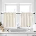 NICETOWN Farmhouse Linen Short Curtains for Living Room Bedroom, Back Tab Pocket Curtain Tiers for Kichen Cupbords Cabinet Cafe Curtains for Bathroom Privacy, 2 Panels, 55" W x 30" L, Natural