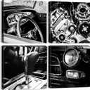 Black and White Car Wall Art Vintage Car Posters for Mens Bedroom Office Decor Vehicle Canvas Prints for Boys Room Wall Decor Retro Classic Cars Engines Framed Artwork Home Decoration 12x12 4Pcs