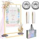 Wedding Sign HolderAdjustable welcome to our wedding sign stand with 2 Sign Hanging Straps ,Heavy Duty sign holder stand, welcome sign stand for party, wedding seating chart,Easel for Display (Gold)