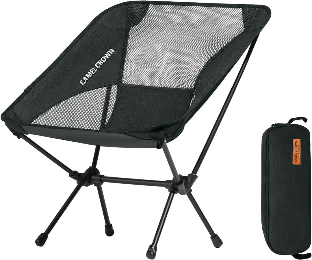 CAMEL CROWN Portable Camping Chair Lightweight Compact Folding Chair Mesh for Outdoor Camp Travel Beach Picnic Festival Hiking Backpacking Black (Netting)